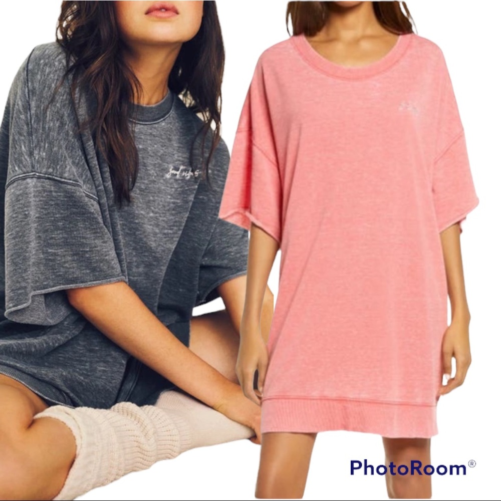 Intimately Free People Cozy Cool Girl Oversized Good Vibes Lounge Tee Rebel Red